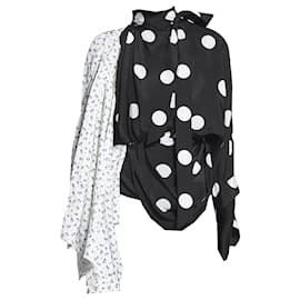 Autre Marque-Balenciaga Black / White Multi Floral Polka Dot Printed Silk Blouse-Multiple colors