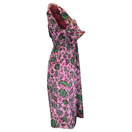 Autre Marque-Muñeco Rosa / verde / Vestido midi con estampado de sellos burdeos-Multicolor