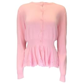 Autre Marque-Muveil Pink Long Sleeved Eyelet Hem Knit Cardigan Sweater-Pink
