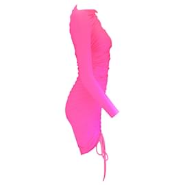 Autre Marque-Balenciaga Minivestido rosa intenso de manga larga, ajustado, fruncido, con detalle de cordón-Rosa