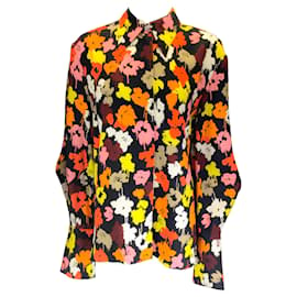 Autre Marque-Maison Rabih Kayrouz Schwarz  / Orangefarbene, langärmlige Button-Down-Bluse mit Blumenmuster und mehreren Mustern -Mehrfarben