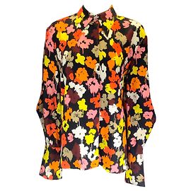 Maison Rabih Kayrouz Black / Orange Multi Floral Printed Long Sleeved Button-down Blouse Multiple colors