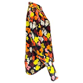 Autre Marque-Maison Rabih Kayrouz Black / Orange Multi Floral Printed Long Sleeved Button-down Blouse-Multiple colors