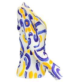 Autre Marque-Moschino Couture Ivoire / blue / Blazer jaune en crêpe imprimé multicolore-Multicolore