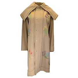 Trench-coat en coton brodé multi-fleurs beige Muveil Beige