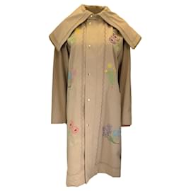 Autre Marque-Muveil – Beigefarbener Trenchcoat aus Baumwolle mit bunten Blumenstickereien-Beige