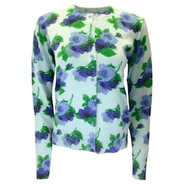 Autre Marque-Muveil Light Blue Multi Floral Patterned Long Sleeved Button-down Knit Cardigan Sweater-Blue
