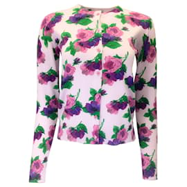 Autre Marque-Muveil Cardigan en tricot boutonné à manches longues et motifs floraux violet clair-Violet