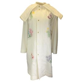 Casaco impermeável de algodão bordado multifloral branco Muveil Branco