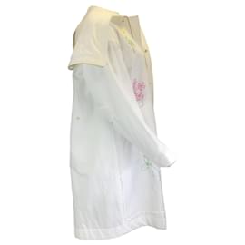 Autre Marque-Muveil – Weißer Trenchcoat aus Baumwolle mit bunten Blumenstickereien-Weiß