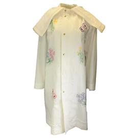 Autre Marque-Muveil White Multi Floral Embroidered Cotton Trench Coat-White
