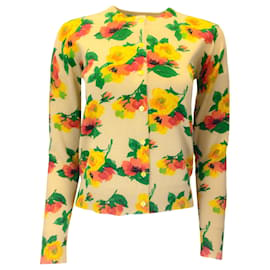Autre Marque-Muveil Yellow Multi Floral Patterned Long Sleeved Button-down Knit Cardigan Sweater-Yellow