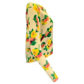 Autre Marque-Cardigan en tricot boutonné à manches longues et à motifs floraux jaunes Muveil-Jaune