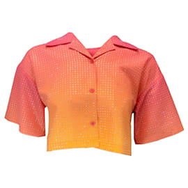 Autre Marque-Self-Portrait Pink Hotfix Taffeta Cropped Shirt-Pink