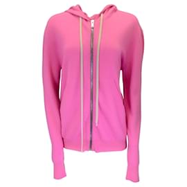 Autre Marque-Rick Owens Hot Pink Hooded Zip-Front Cashmere Knit Sweater-Pink