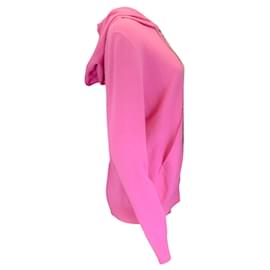 Autre Marque-Rick Owens Hot Pink Hooded Zip-Front Cashmere Knit Sweater-Pink