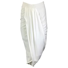 Autre Marque-Dries Van Noten White Habrina Draped Jersey Asymmetric Midi Skirt-White