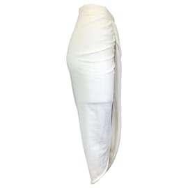 Autre Marque-Dries Van Noten White Habrina Draped Jersey Asymmetric Midi Skirt-White