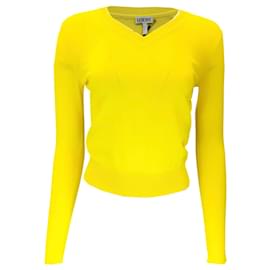 Autre Marque-Loewe Lemon Long Sleeved V-Neck Viscose Knit Pullover Sweater-Yellow