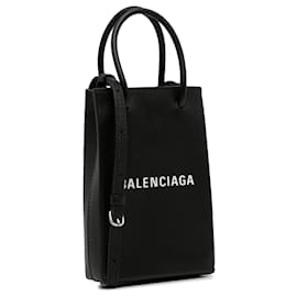 Balenciaga-Sacoche noire Balenciaga Mini Shopping avec porte-téléphone-Noir