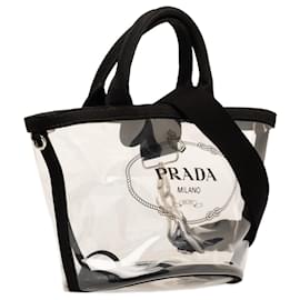 Prada-Schwarze Prada Canapa-Tragetasche mit Plex-Logo und Besatz-Schwarz