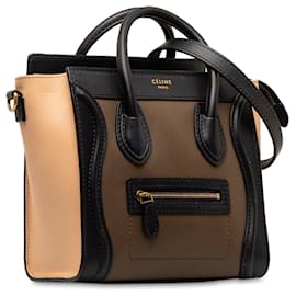 Céline-Brown Celine Nano Luggage Tricolor Tote Satchel-Brown