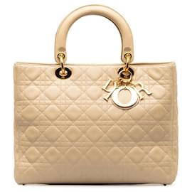 Dior-Bolso satchel Lady Dior Dior grande Cannage de piel de cordero beige-Beige
