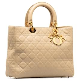 Dior-Bolso satchel Lady Dior Dior grande Cannage de piel de cordero beige-Beige