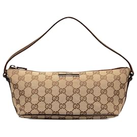 Gucci-Brown Gucci GG Canvas Boat Baguette-Brown