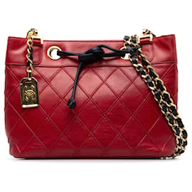 Chanel-Bolsa de ombro Chanel CC bicolor vermelha em pele de cordeiro-Vermelho