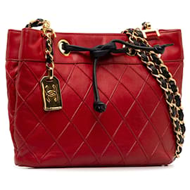 Chanel-Bolsa de ombro Chanel CC bicolor vermelha em pele de cordeiro-Vermelho