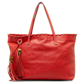 Gucci-Red Gucci Bamboo Tassel Tote-Red