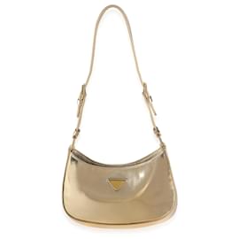 Prada-Prada Gold Brushed Leather Platinum Cleo Bag-Other