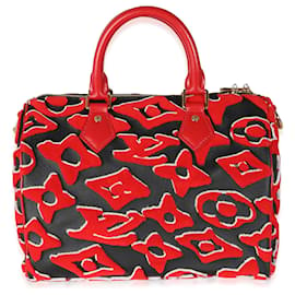 Chanel-Louis Vuitton x UF Preto Vermelho Tufado Monograma Speedy Bandouliere 25-Preto,Vermelho
