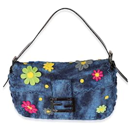 Fendi-Fendi Blue Multicolor Wool Flower Baguette Bag-Blue,Multiple colors