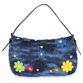 Fendi-Fendi Blue Multicolor Wool Flower Baguette Bag-Blue,Multiple colors