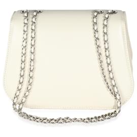 Chanel-Chanel Bolsa pequena com aba chique em couro de bezerro branco com corrente trançada-Branco