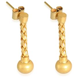 Autre Marque-18K Yellow Gold Matte Woven Chain & Ball Drop Earrings-Other