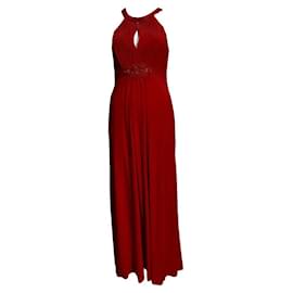 Jenny Packham-Vestido de noite vermelho adornado-Vermelho