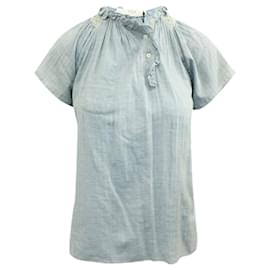 Autre Marque-Pale Blue Cotton Shirt with Embroidery-Blue