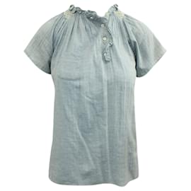 Autre Marque-Camisa de algodão azul claro com bordados-Azul