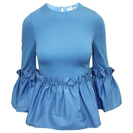 Autre Marque-Top in cotone plissettato-Blu