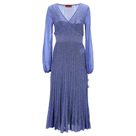 Missoni-Missoni Wrap-effect Crochet-knit Midi Dress in Blue Polyamide-Blue