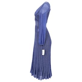 Missoni-Missoni Wrap-effect Crochet-knit Midi Dress in Blue Polyamide-Blue