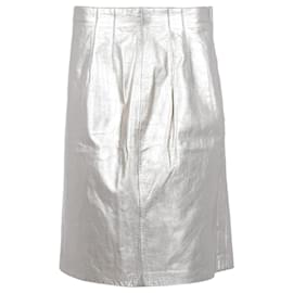 Escada-Escada Knee-Length Skirt in Metallic Gold Leather-Golden