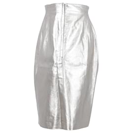 Escada-Escada Knee-Length Skirt in Metallic Gold Leather-Golden