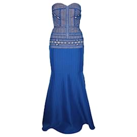 Autre Marque-Strapless Blue Embroidered Dress-Blue