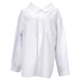 Balenciaga-Balenciaga Chemise boutonnée à col large rayée en coton blanc-Blanc