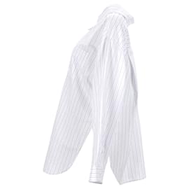 Balenciaga-Balenciaga Chemise boutonnée à col large rayée en coton blanc-Blanc