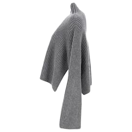 Stella Mc Cartney-Stella McCartney Wide-Neck Rib-Knit Sweater in Grey Cashmere-Grey